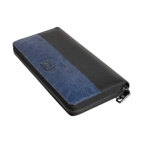 Dolce & Gabbana Black Blue Exotic Leather Men Continental Clutch Wallet