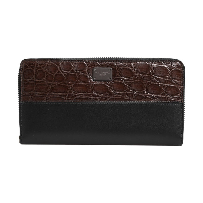 Dolce & Gabbana Black Brown Exotic Leather Men Continental Clutch Wallet