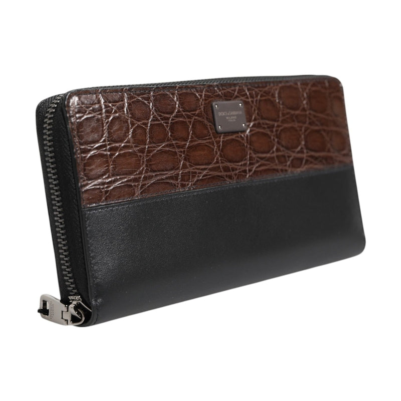 Dolce & Gabbana Black Brown Exotic Leather Men Continental Clutch Wallet