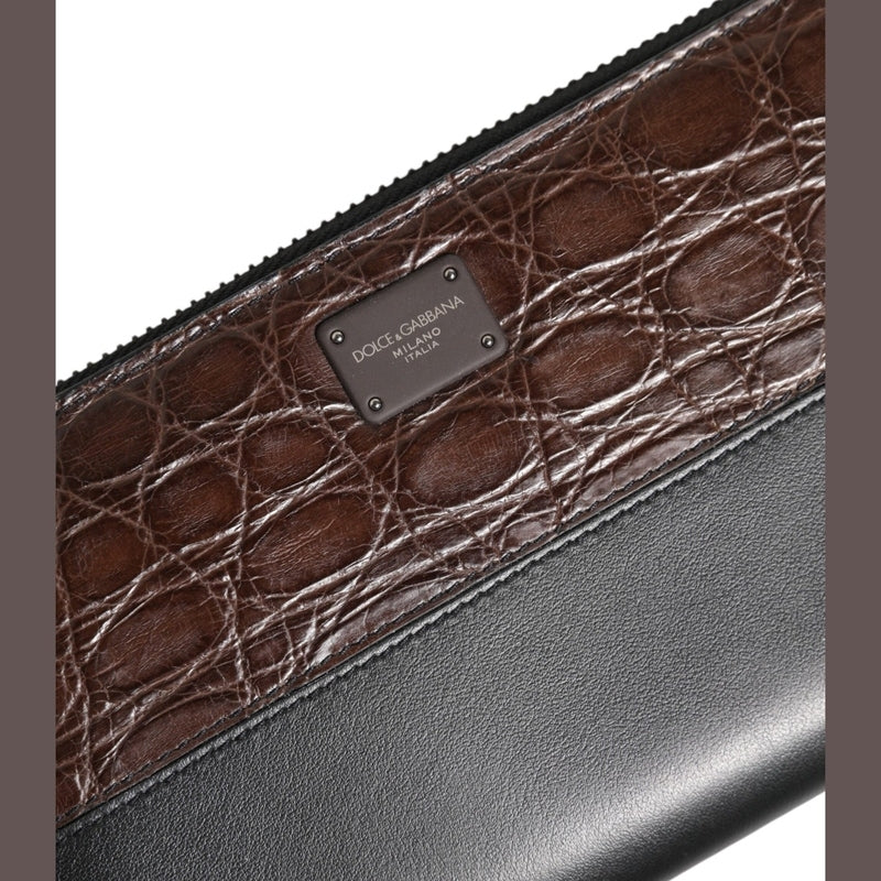 Dolce & Gabbana Black Brown Exotic Leather Men Continental Clutch Wallet