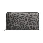 Dolce & Gabbana Black Gray Leopard Leather Zip Around Continental Wallet