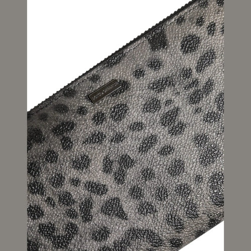 Dolce & Gabbana Black Gray Leopard Leather Zip Around Continental Wallet