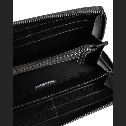 Dolce & Gabbana Black Gray Leopard Leather Zip Around Continental Wallet