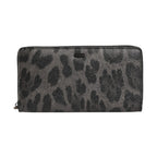 Dolce & Gabbana Black Gray Leopard Leather Zip Around Continental Wallet