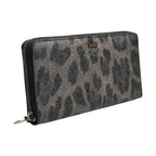 Dolce & Gabbana Black Gray Leopard Leather Zip Around Continental Wallet