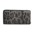Dolce & Gabbana Black Gray Leopard Leather Zip Around Continental Wallet