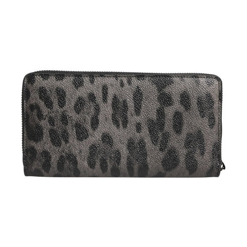 Dolce & Gabbana Black Gray Leopard Leather Zip Around Continental Wallet