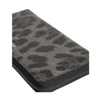 Dolce & Gabbana Black Gray Leopard Leather Zip Around Continental Wallet