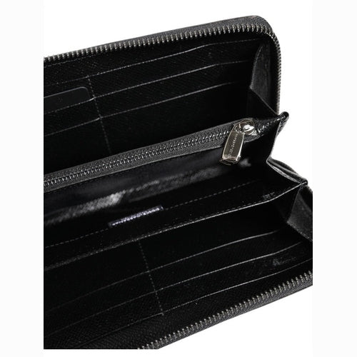 Dolce & Gabbana Black Gray Leopard Leather Zip Around Continental Wallet
