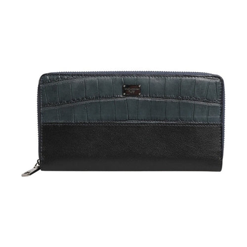 Dolce & Gabbana Black Blue Exotic Leather Men Continental Clutch Wallet