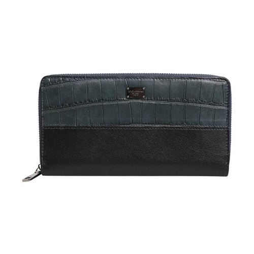 Dolce & Gabbana Black Blue Exotic Leather Men Continental Clutch Wallet