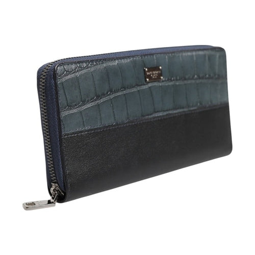 Dolce & Gabbana Black Blue Exotic Leather Men Continental Clutch Wallet