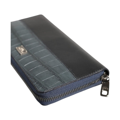 Dolce & Gabbana Black Blue Exotic Leather Men Continental Clutch Wallet