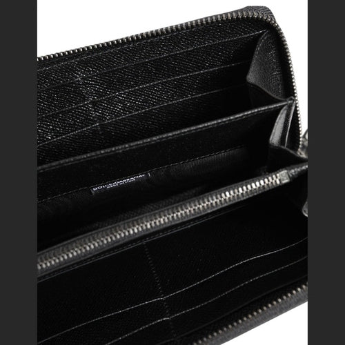 Dolce & Gabbana Black Leather #DGFAMILY Zipper Continental Mens Wallet