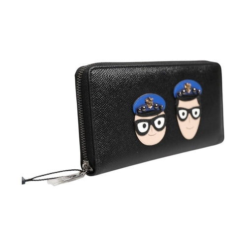 Dolce & Gabbana Black Leather #DGFAMILY Zipper Continental Mens Wallet