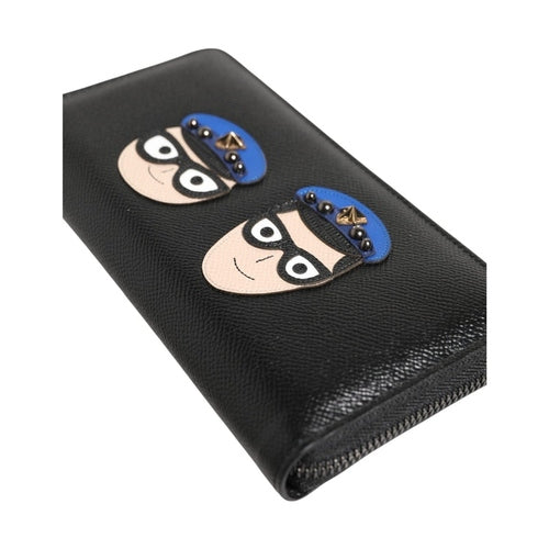 Dolce & Gabbana Black Leather #DGFAMILY Zipper Continental Mens Wallet