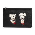 Dolce & Gabbana Black Leather #DGFAMILY Embellished Men Clutch Pouch Bag