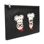 Dolce & Gabbana Black Leather #DGFAMILY Embellished Men Clutch Pouch Bag