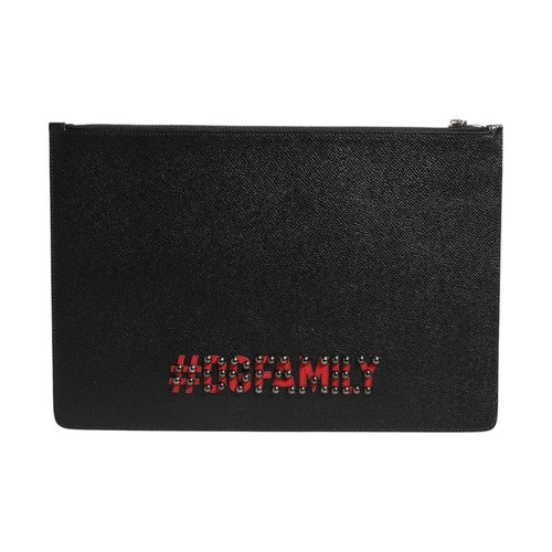Dolce & Gabbana Black Leather #DGFAMILY Embellished Men Clutch Pouch Bag
