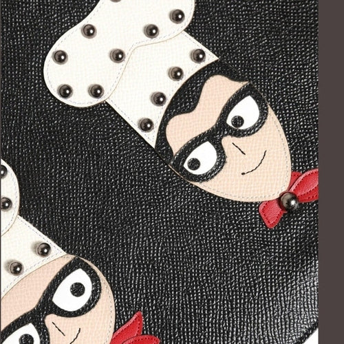 Dolce & Gabbana Black Leather #DGFAMILY Embellished Men Clutch Pouch Bag
