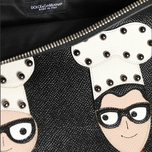 Dolce & Gabbana Black Leather #DGFAMILY Embellished Men Clutch Pouch Bag