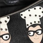Dolce & Gabbana Black Leather #DGFAMILY Embellished Men Clutch Pouch Bag