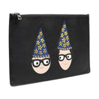 Dolce & Gabbana Black Leather #DGFAMILY Embellished Men Clutch Pouch Bag