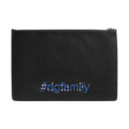 Dolce & Gabbana Black Leather #DGFAMILY Embellished Men Clutch Pouch Bag