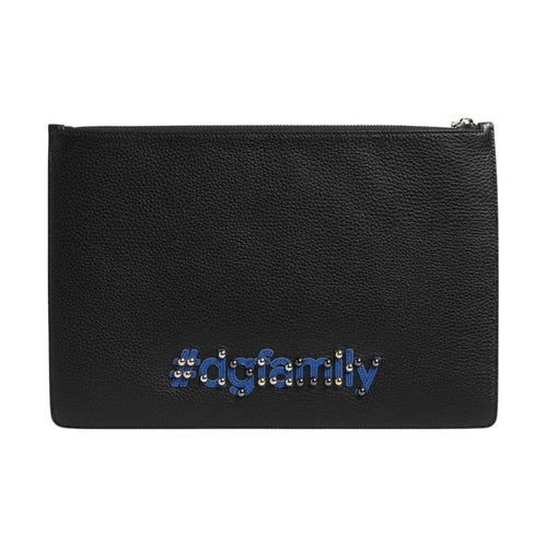 Dolce & Gabbana Black Leather #DGFAMILY Embellished Men Clutch Pouch Bag