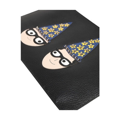 Dolce & Gabbana Black Leather #DGFAMILY Embellished Men Clutch Pouch Bag