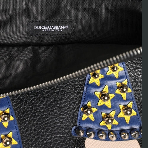 Dolce & Gabbana Black Leather #DGFAMILY Embellished Men Clutch Pouch Bag