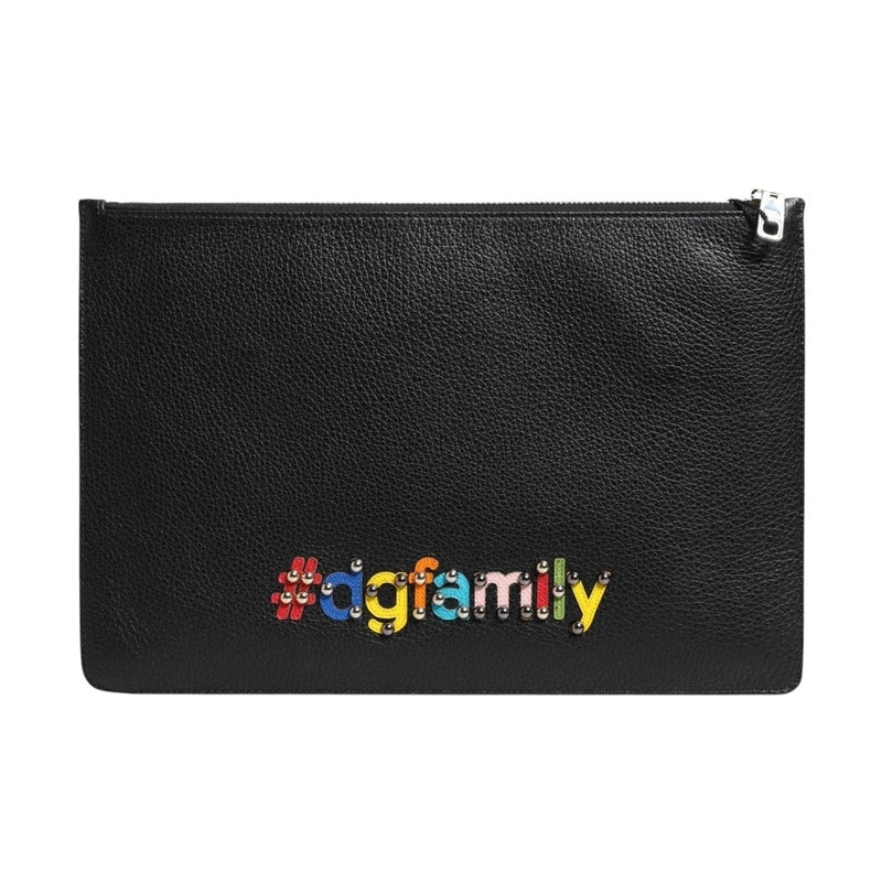 Dolce & Gabbana Black Leather #DGFAMILY Embellished Men Clutch Pouch Bag