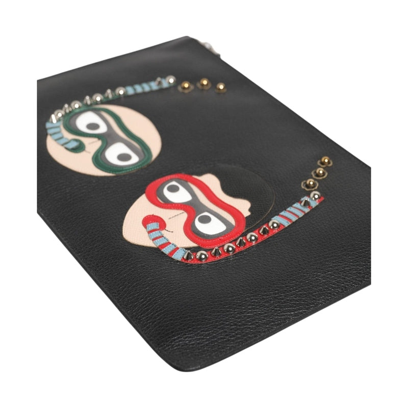 Dolce & Gabbana Black Leather #DGFAMILY Embellished Men Clutch Pouch Bag