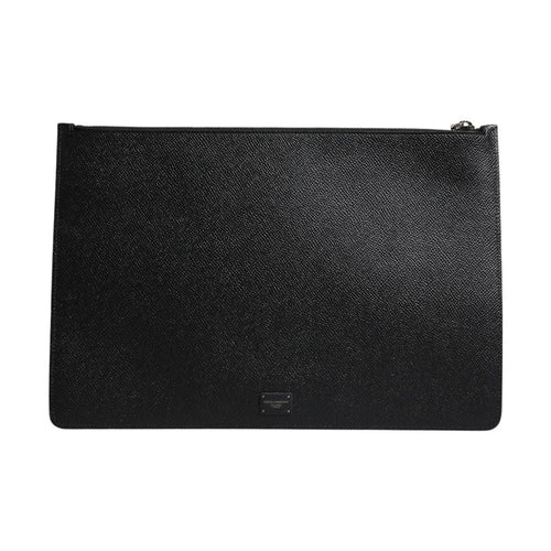 Dolce & Gabbana Black Leather Golden Pig Print Men Clutch Pouch Borse Bag