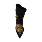 Dolce & Gabbana Black Gold Embroidery Crystal Boots Shoes