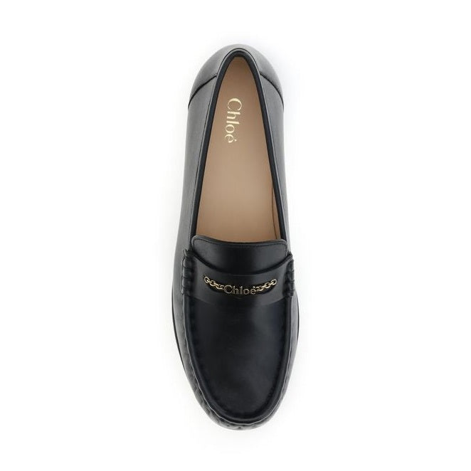 Chloé Black Calf Leather Bos Taurus Slip-On Loafers