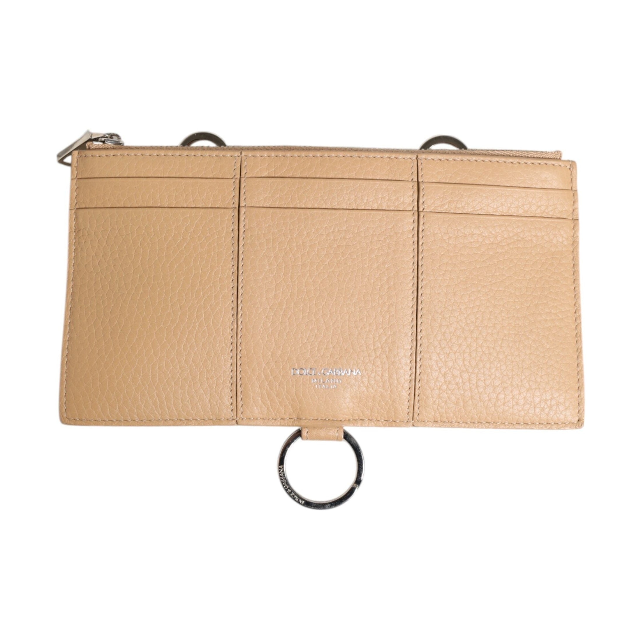 Dolce & Gabbana Beige Calfskin Leather Large Crossbody Card Holder Wallet