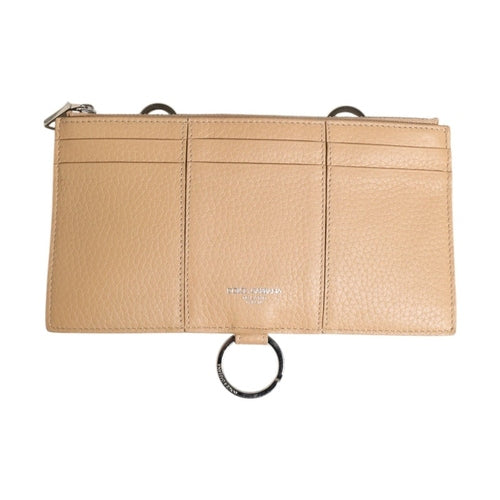 Beige Calfskin Leather Large Crossbody Card Holder Wallet