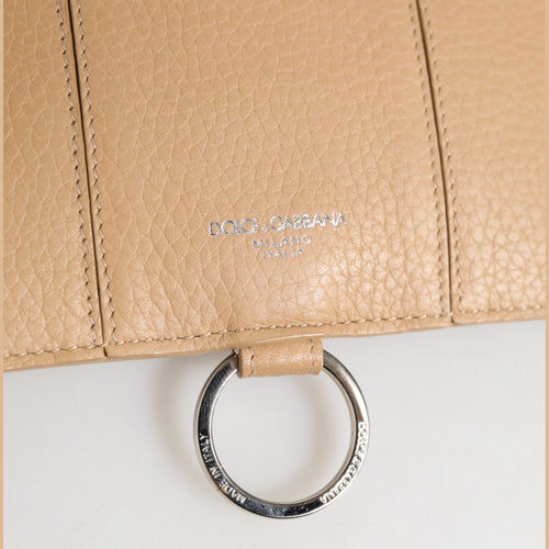 Beige Calfskin Leather Large Crossbody Card Holder Wallet