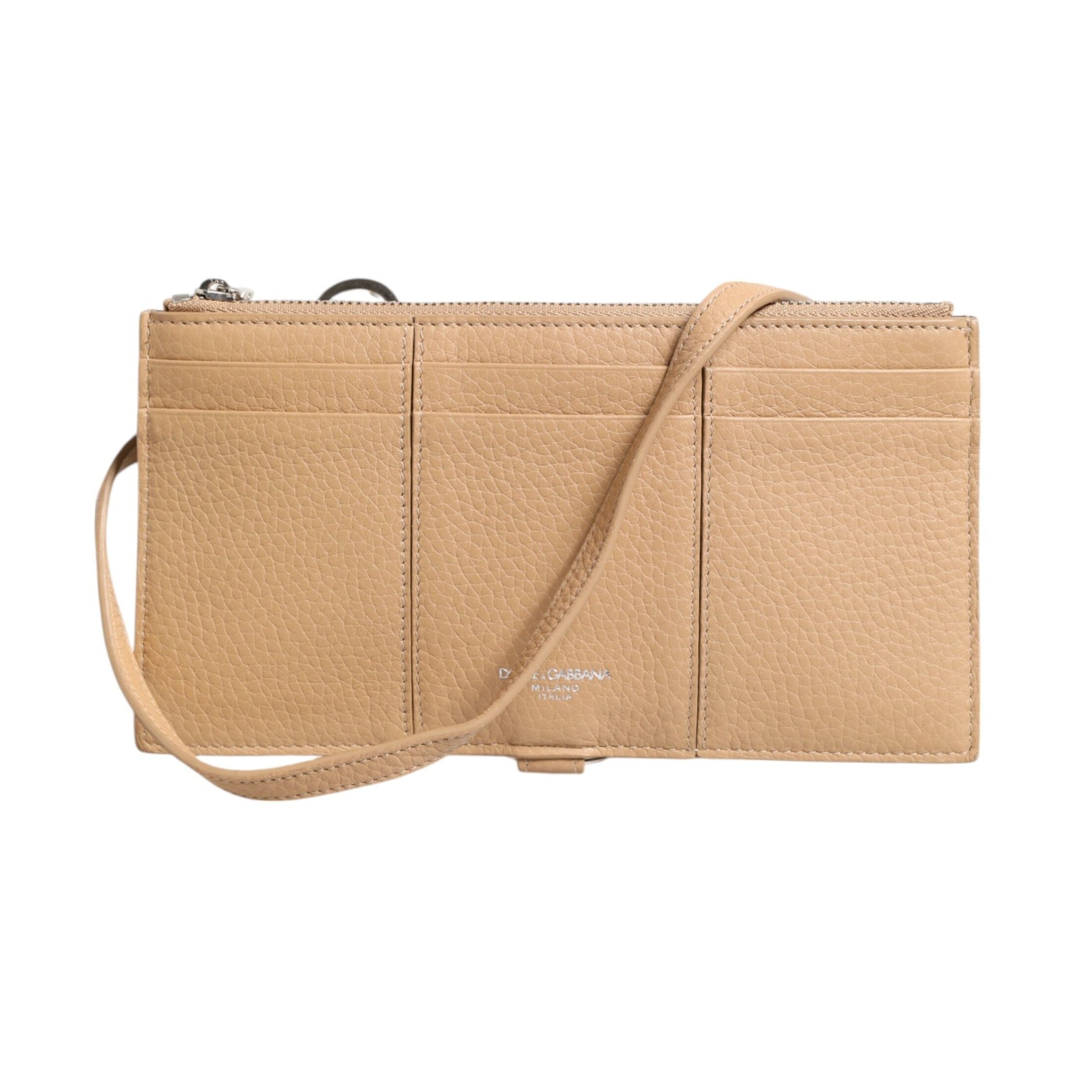 Dolce & Gabbana Beige Calfskin Leather Large Crossbody Card Holder Wallet