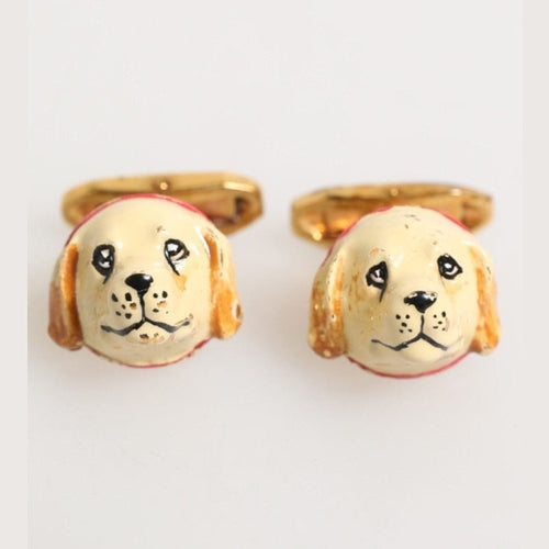 Dolce & Gabbana Brass Gold Tone Dog Puppy Men's Accessories Cufflink