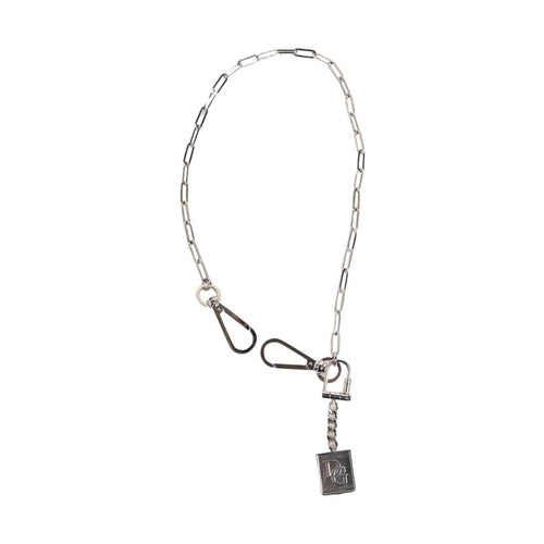 Dolce & Gabbana Silver Tone Metal Chain DG Logo Pendant Men Necklace
