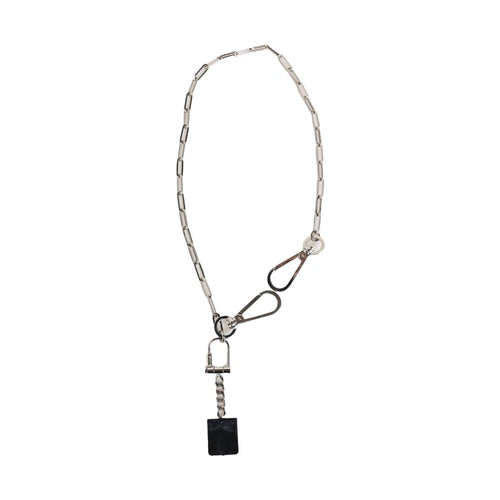 Dolce & Gabbana Silver Tone Metal Chain DG Logo Pendant Men Necklace