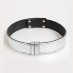 Dolce & Gabbana Silver Textured Leather Gold Tone Metal Neckband