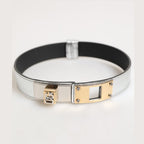 Dolce & Gabbana Silver Textured Leather Gold Tone Metal Neckband
