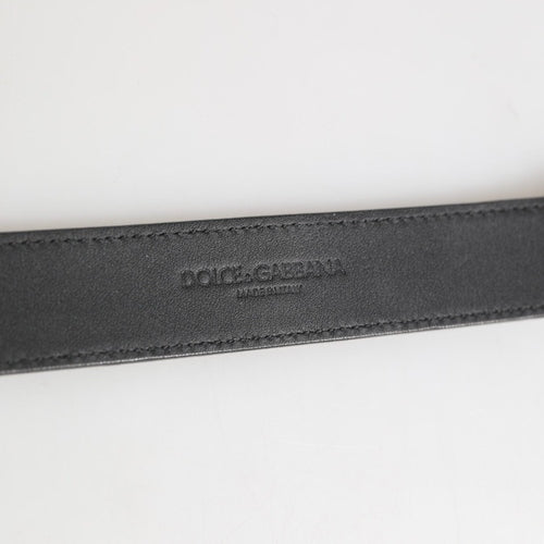 Dolce & Gabbana Silver Textured Leather Gold Tone Metal Neckband
