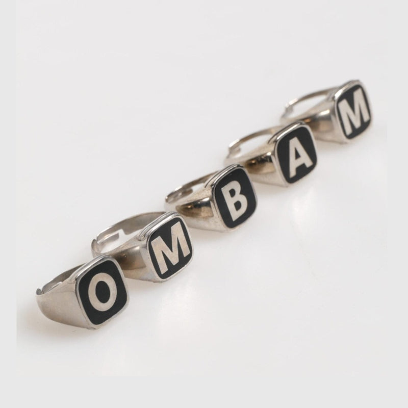 Dolce & Gabbana Silver Tone Brass Lettering Set 5 Pieces Adjustable Ring