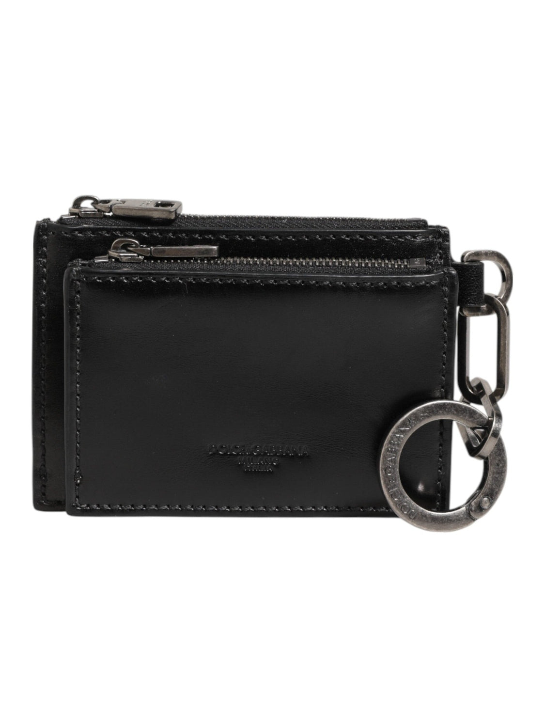 Dolce & Gabbana Black Leather Zipped Card Holder Coin Purse Keyring Wallet