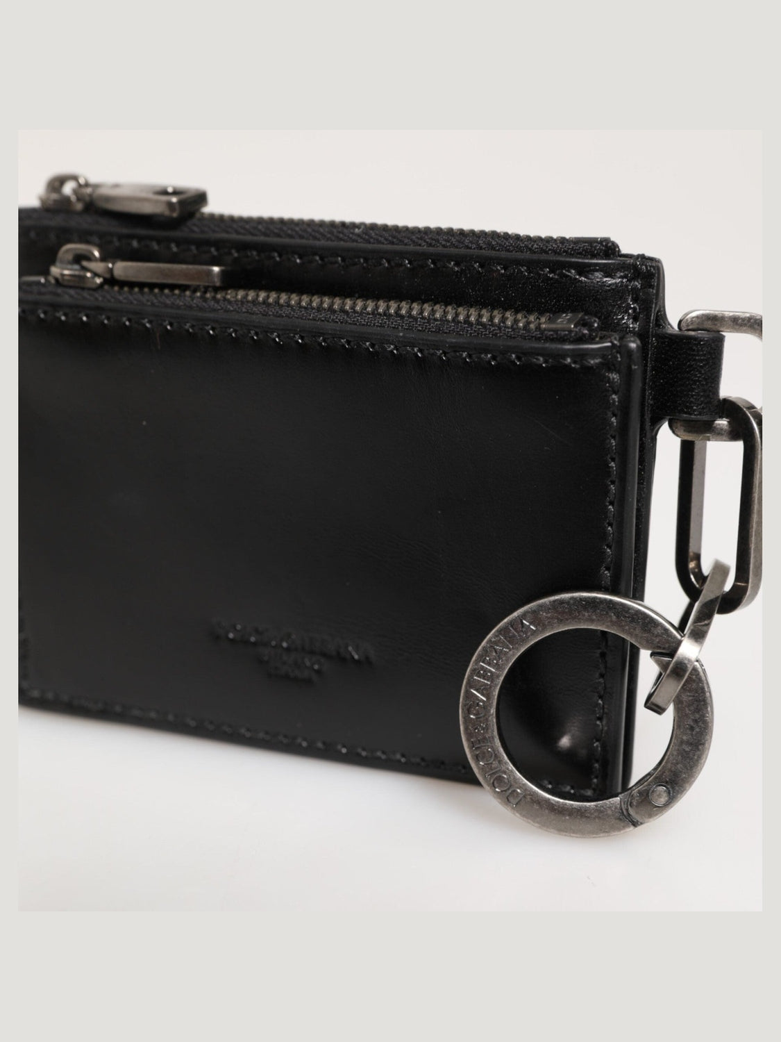 Dolce & Gabbana Black Leather Zipped Card Holder Coin Purse Keyring Wallet