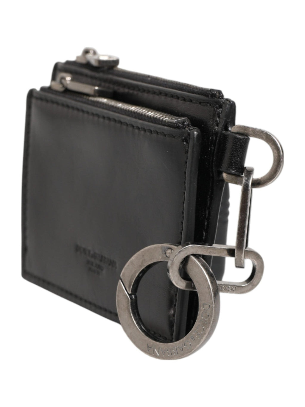 Dolce & Gabbana Black Leather Zipped Card Holder Coin Purse Keyring Wallet